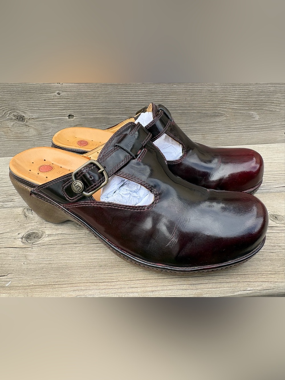 Clarks leather mule clogs boho women's shoes 10W dark burgundy colour t-strap